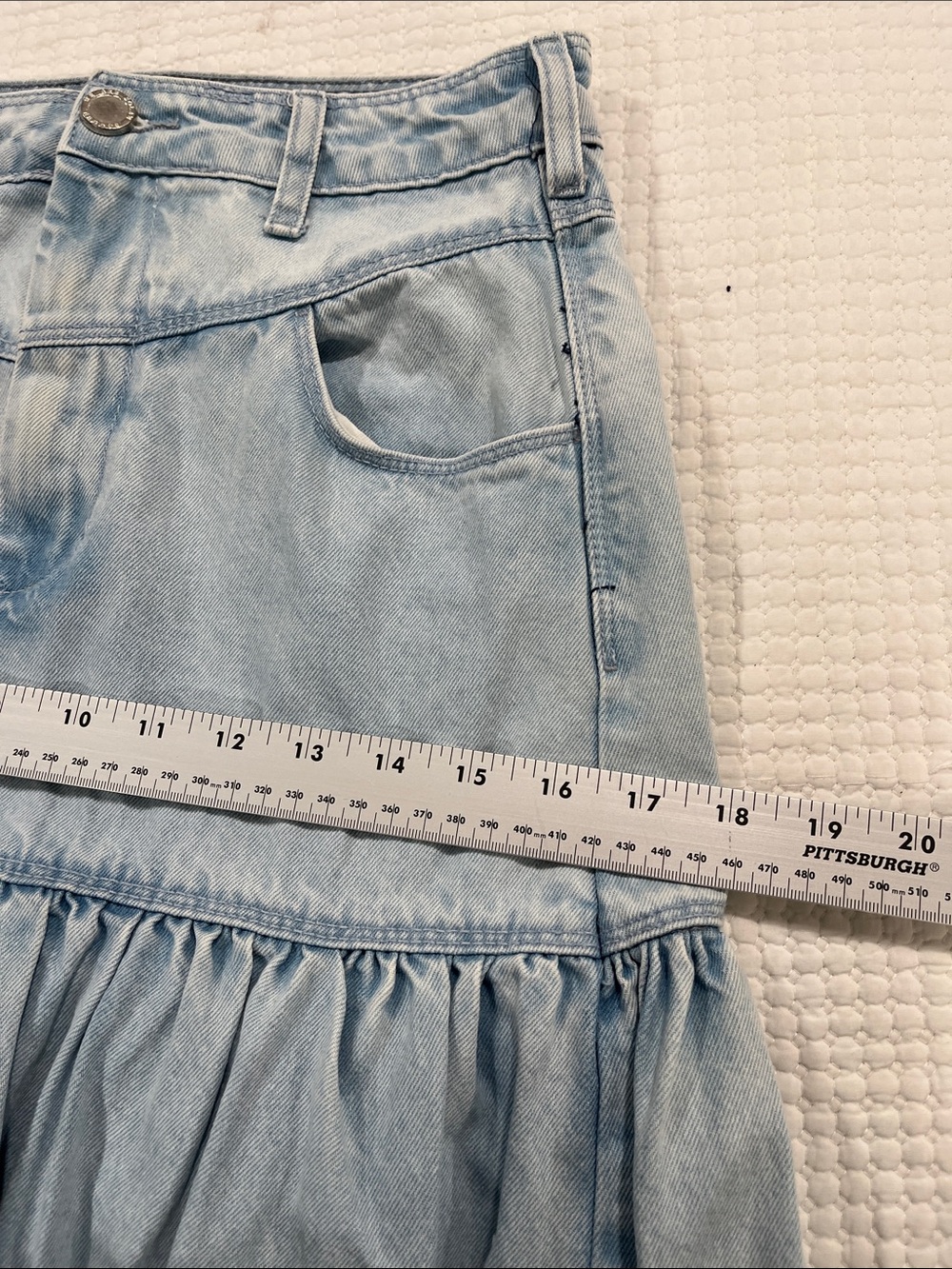 Light Wash Denim Tiered Midi Skirt with Frayed Hem Women’s  US 4 boho - Picture 6 of 12